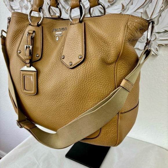 {Prada} Vitelli Daino Pebble Leather Braided Handle Open Tote - Picture 8 of 15